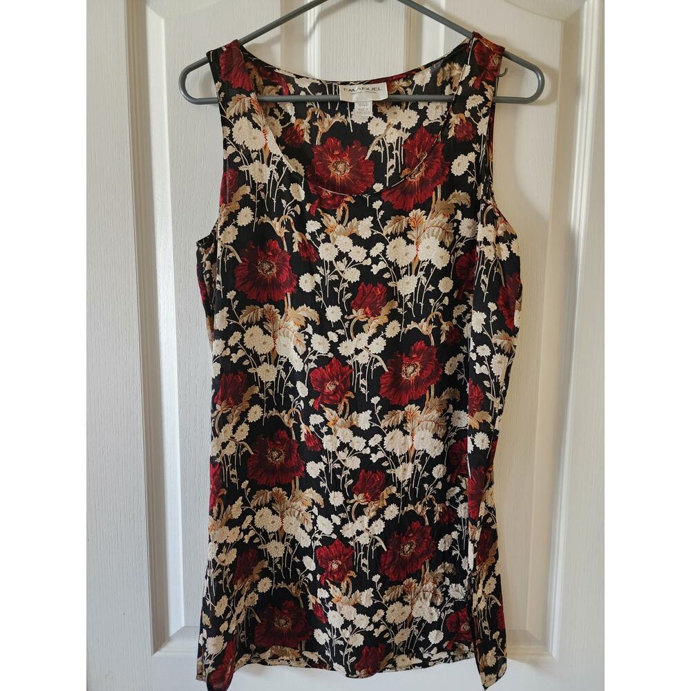 Emanuel Ungaro Silk Floral Shell Top Red Poppy Daisy Print Sleeveless 10